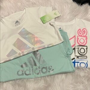 Adidas Kids' White and Mint Graphic Tees